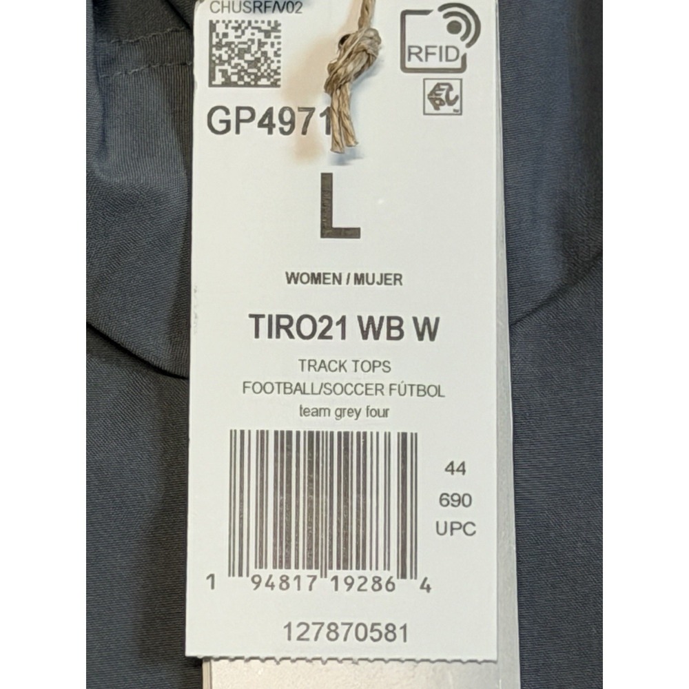 Adidas Tiro 21 Women's Hooded Soccer Windbreaker Track Jacket Gray L NWT - Picture 4 of 6